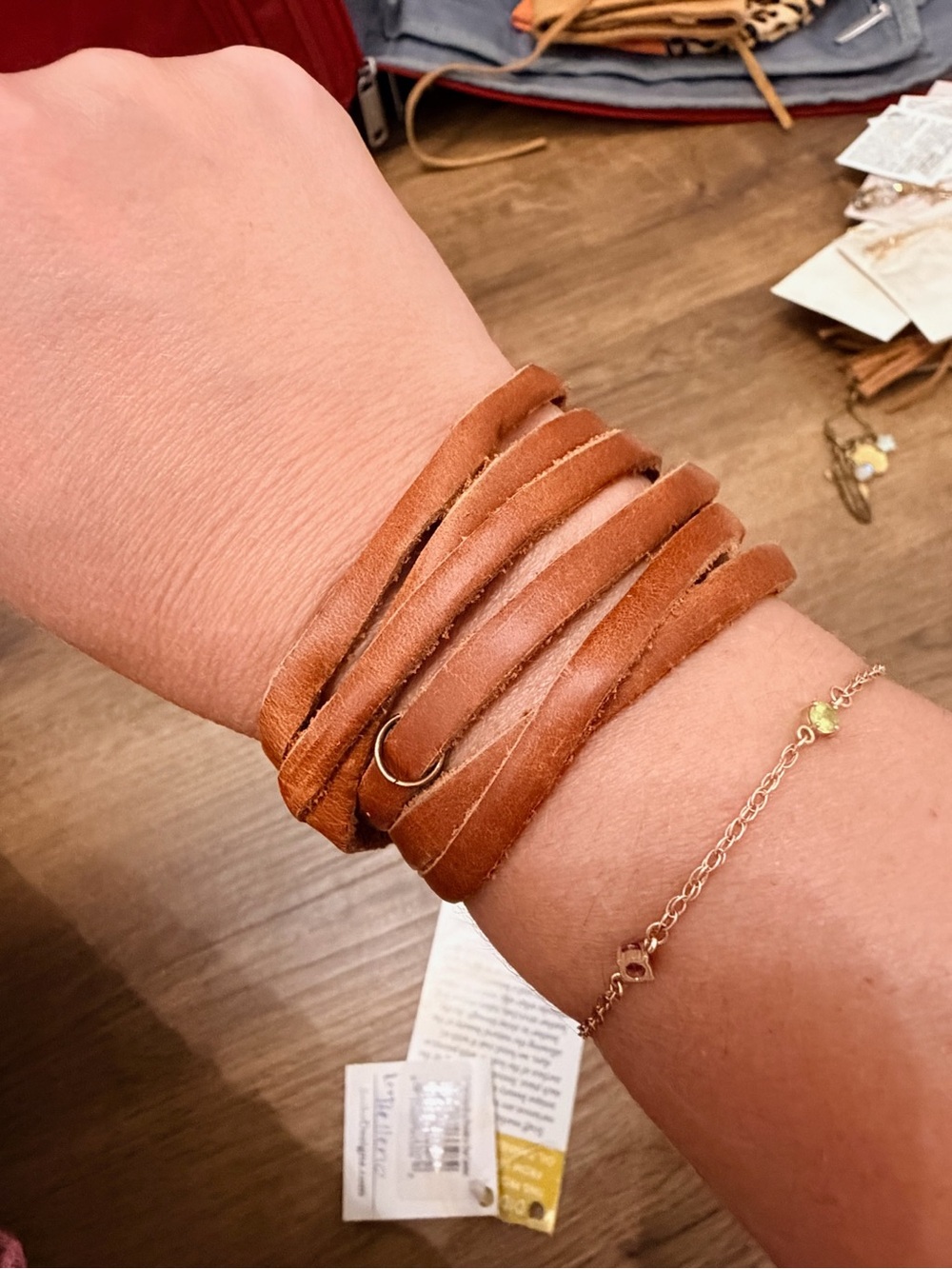 Wrapped Genuine Leather Wrap Charm Bracelet
